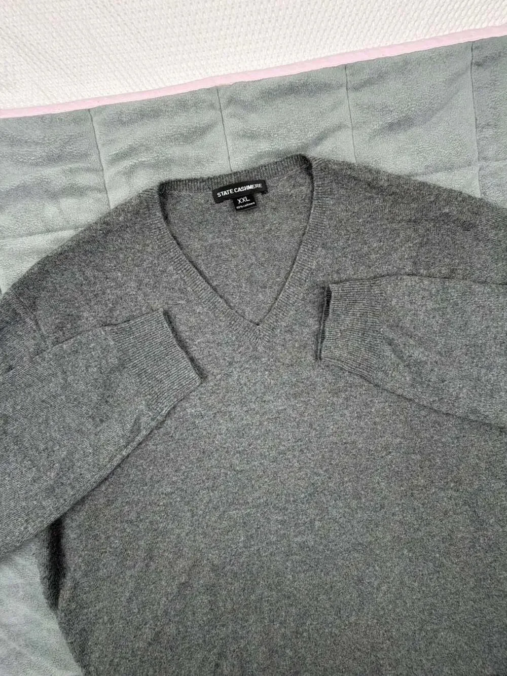 State Cashmere Mens Gray 100% Cashmere V-Neck Pullover Sweater Size XXL